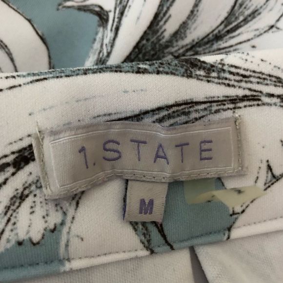 1. State Aqua White Drawn Floral Pleated Skater Skirt Banded Waist size M - Picture 7 of 9